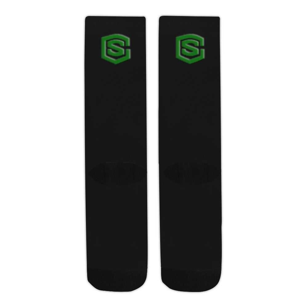Black Sublimated Crew Socks (Made In USA) with Green Logo Sublimated Crew Socks (Made In USA)