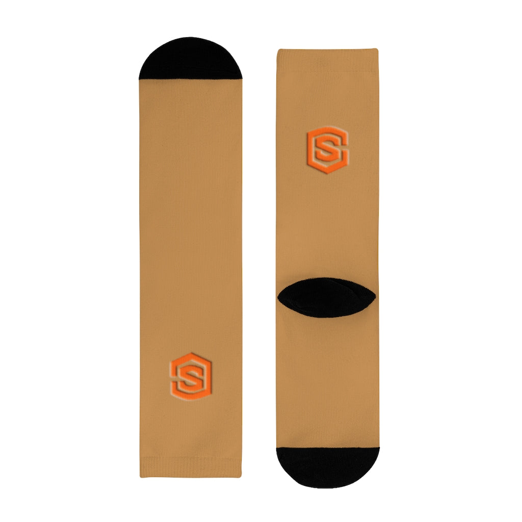Brown Sublimation Crew Socks (EU) Orange Logo