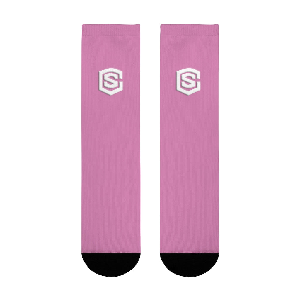 pink Sublimation Crew Socks (EU) white Logo
