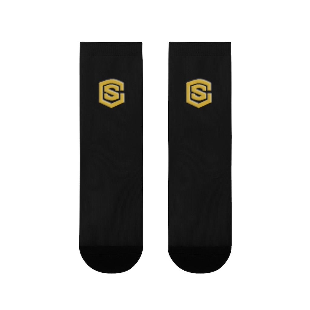 Black Sublimation Crew Socks (EU) Gold Logo