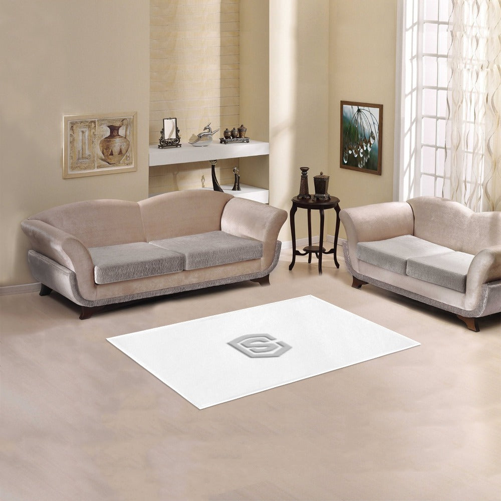 White Area Rug 2.6' x 1.7' with Silver Logo Area Rug 2.6' x 1.7'