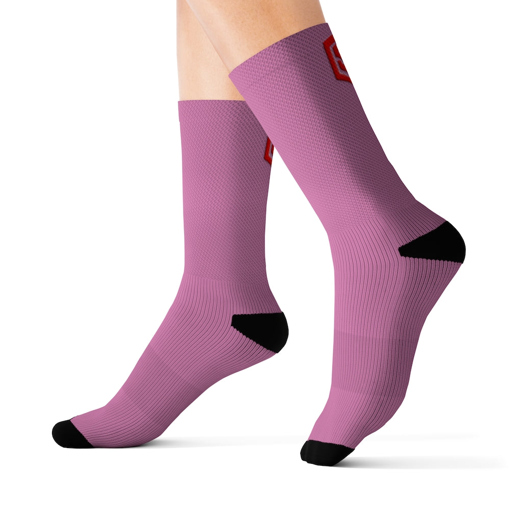 Pink Sublimation Socks Red Logo