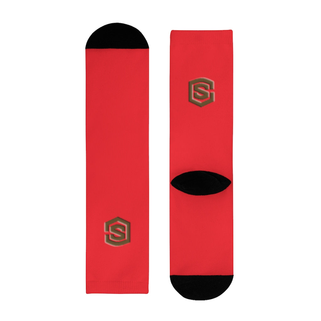 Red Sublimation Crew Socks (EU) Brown Logo