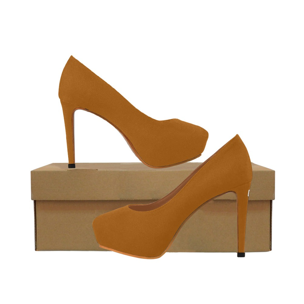 Brown Women's High Heels With White Logo Women's High Heels (Model 044)