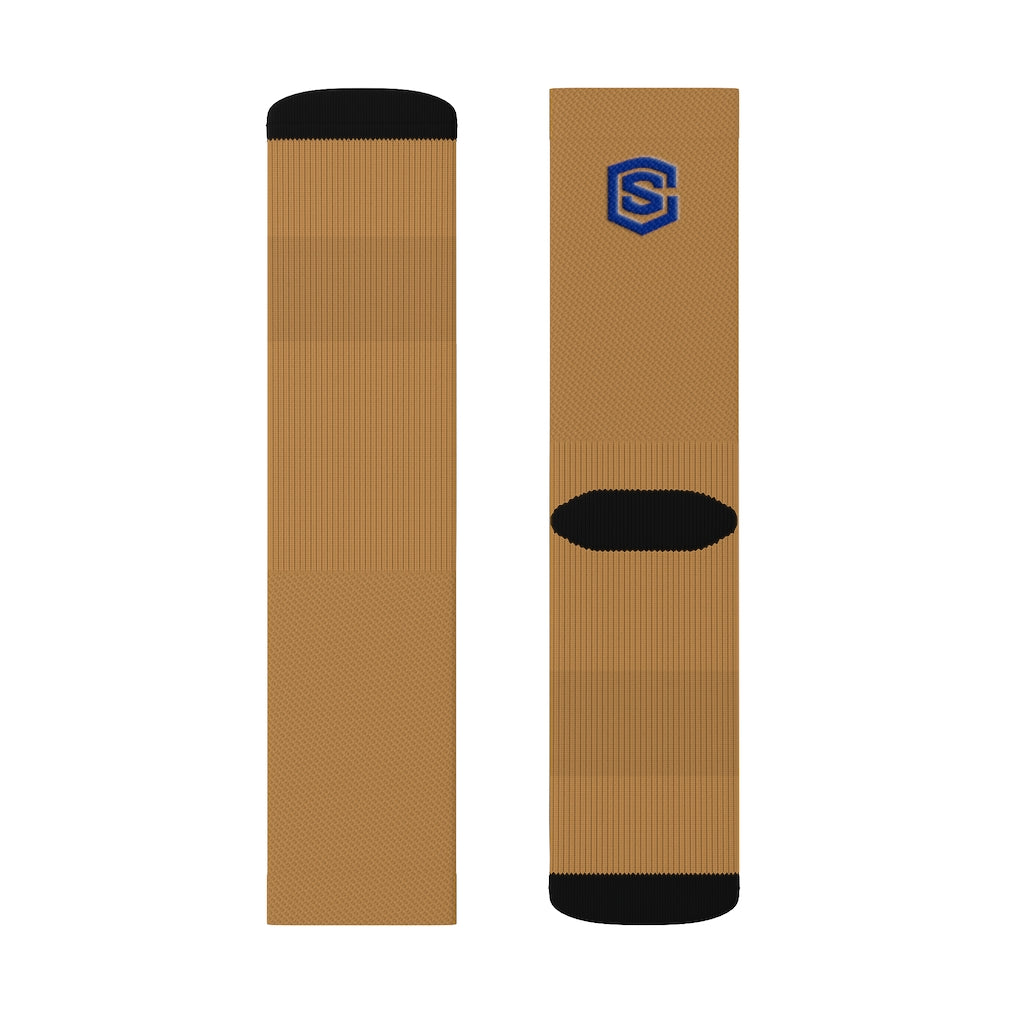 Brown Sublimation Socks Blue Logo