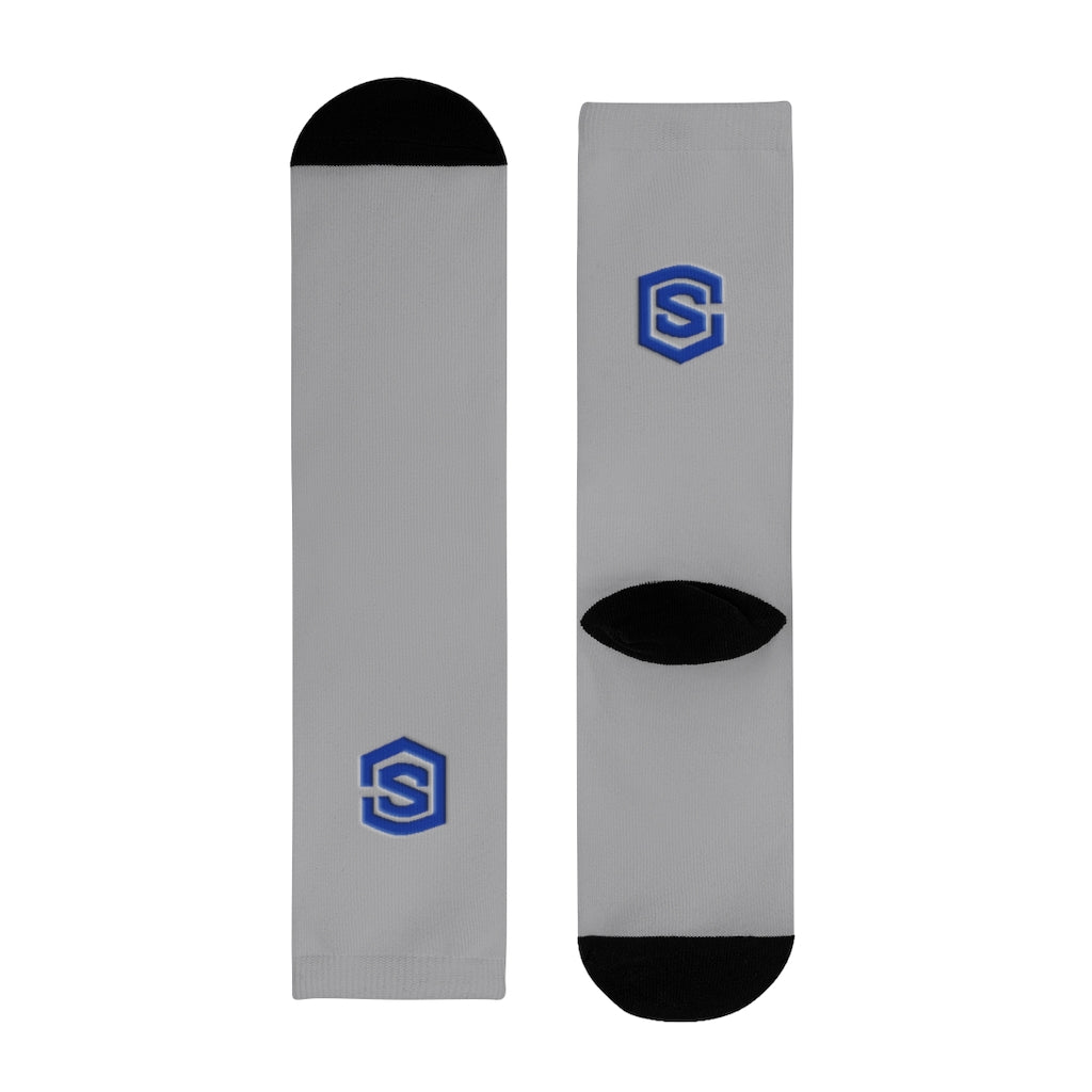 grey Sublimation Crew Socks (EU) Blue Logo