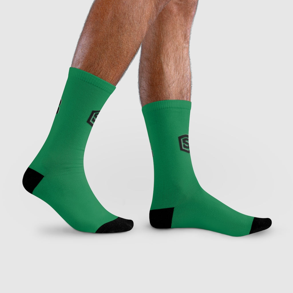 Green Sublimation Crew Socks (EU) Blue Logo
