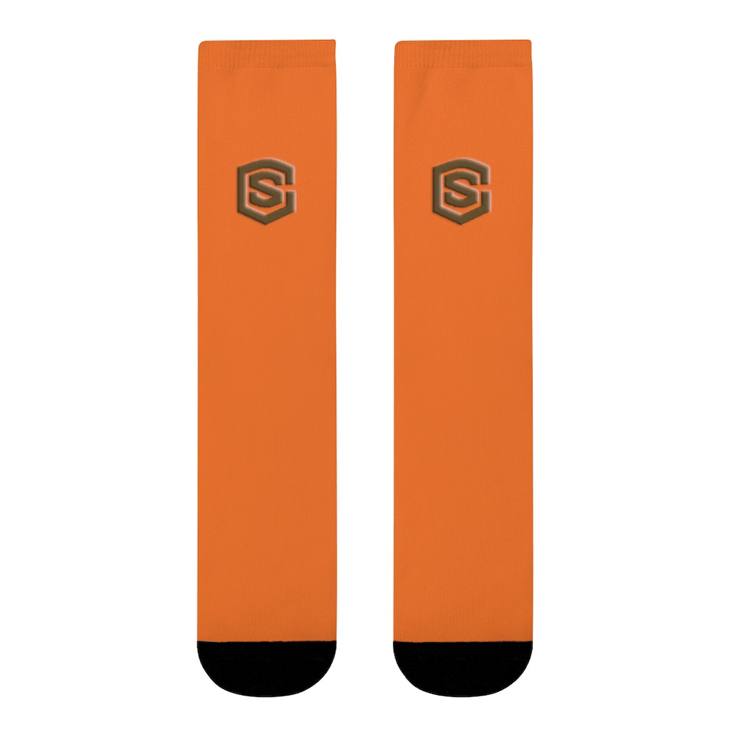 Orange Sublimation Crew Socks (EU) Brown Logo