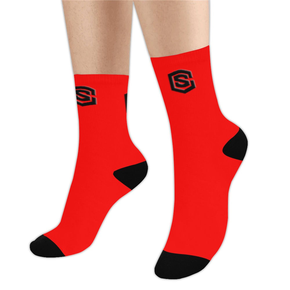 Red Sublimated Crew Socks (Made In USA) with Black Logo Sublimated Crew Socks (Made In USA)