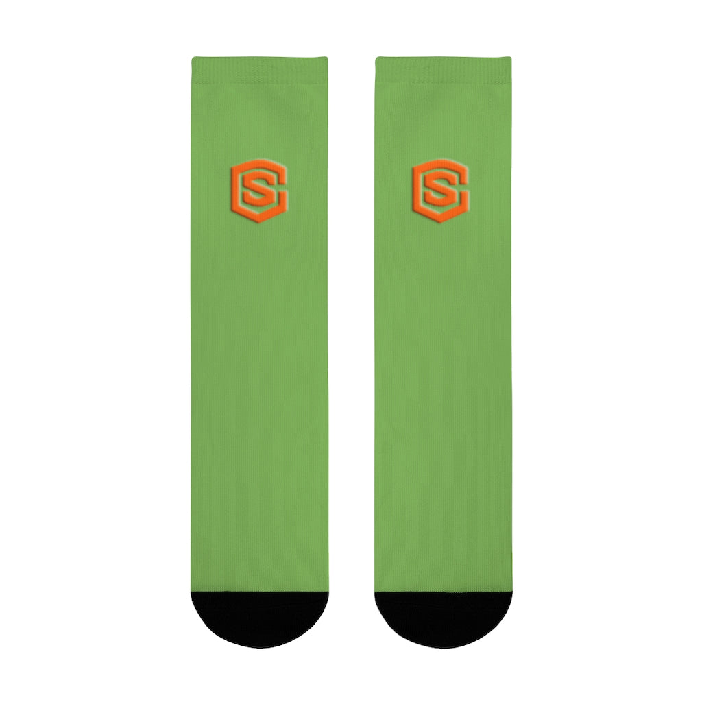 Green Sublimation Crew Socks (EU) Orange Logo