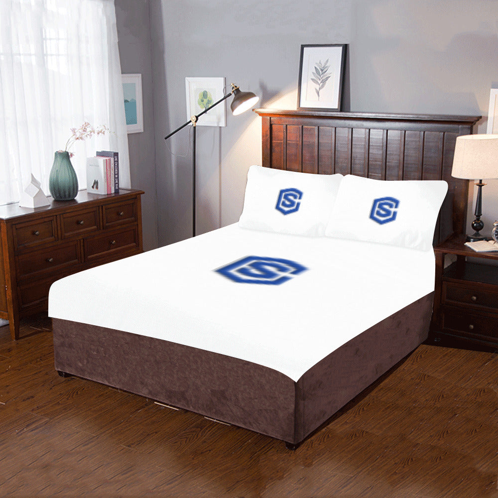 White Duvet Cover Blue Logo 3-Piece Bedding Set (1 Duvet Cover 86"x70"; 2 Pillowcases 20"x30")(One Side)