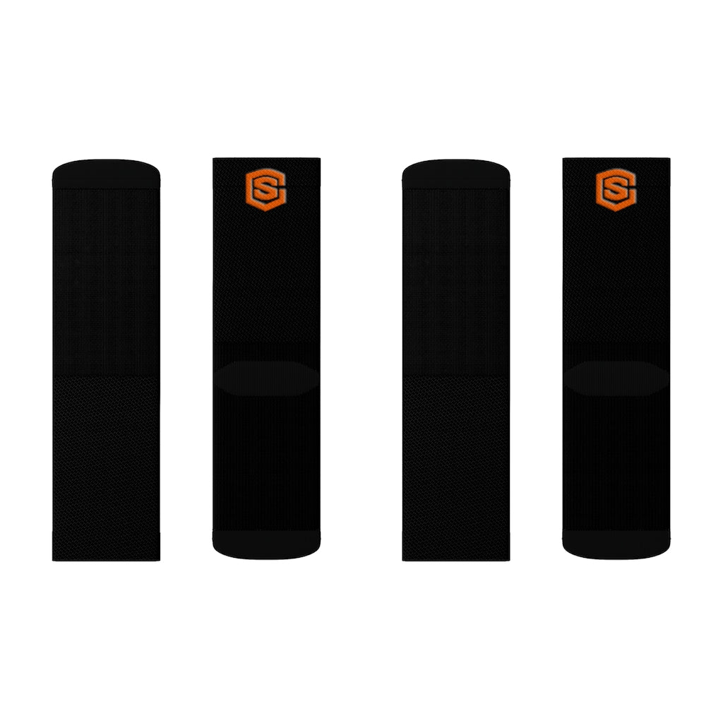 Black Sublimation Socks Orange Logo