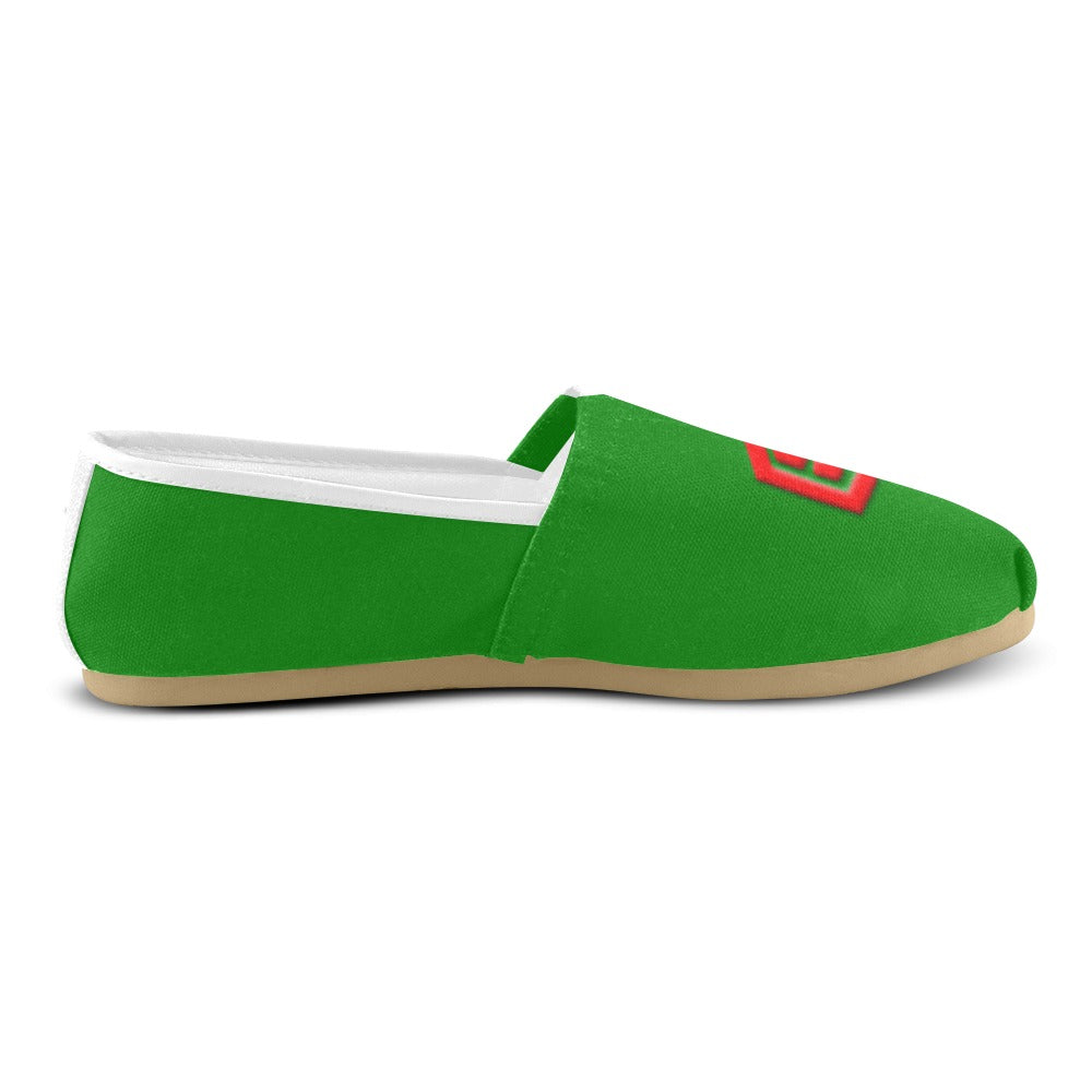 GREEN Casual Canvas Women's WITH RED  LOGO Casual Canvas Women's Shoes (Model 004) (Designs are mirrored)