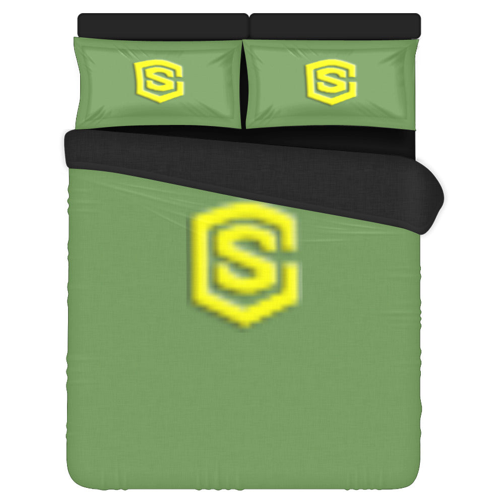 Green Duvet Cover Yellow Logo 3-Piece Bedding Set (1 Duvet Cover 86"x70"; 2 Pillowcases 20"x30")(One Side)