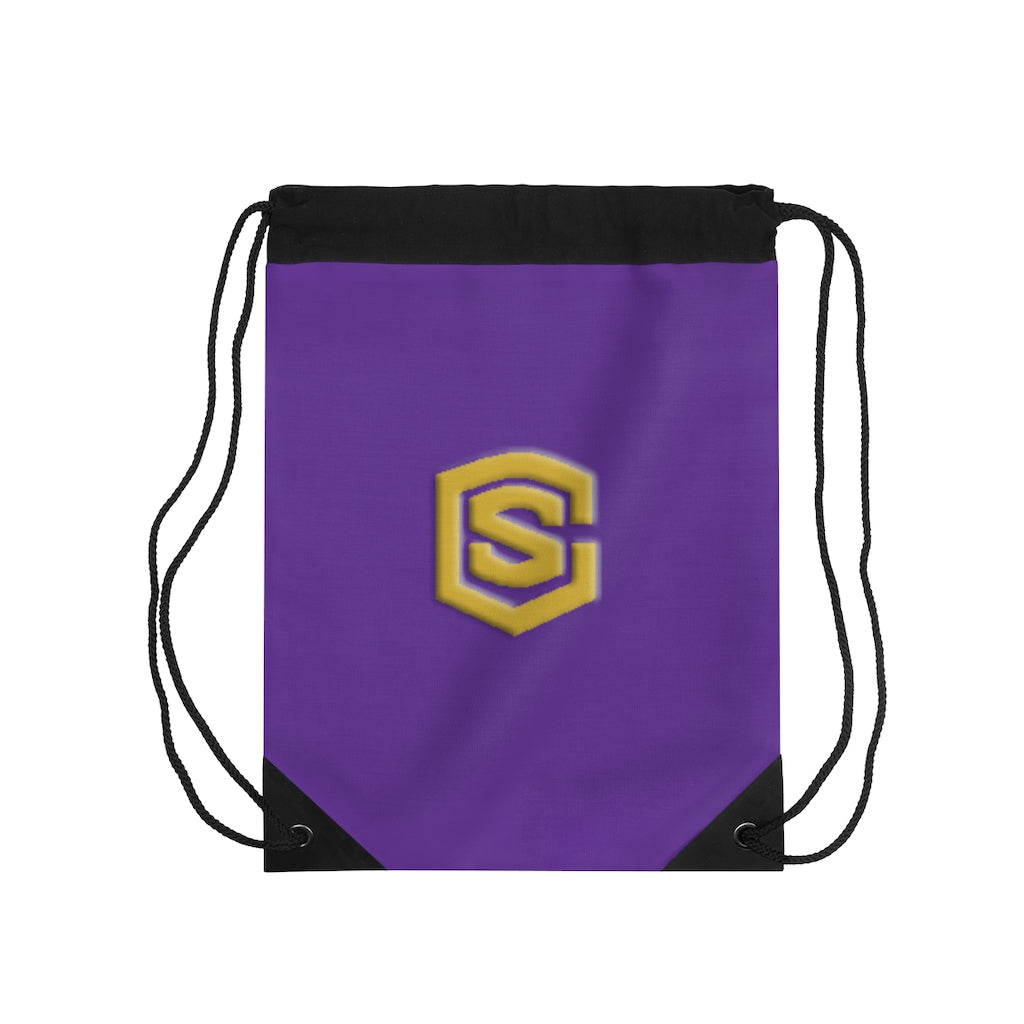Purple Drawstring Bag Gold logo