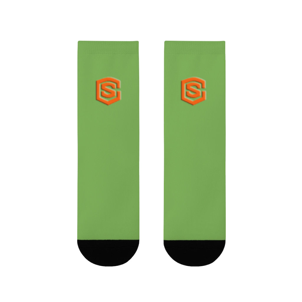Green Sublimation Crew Socks (EU) Orange Logo