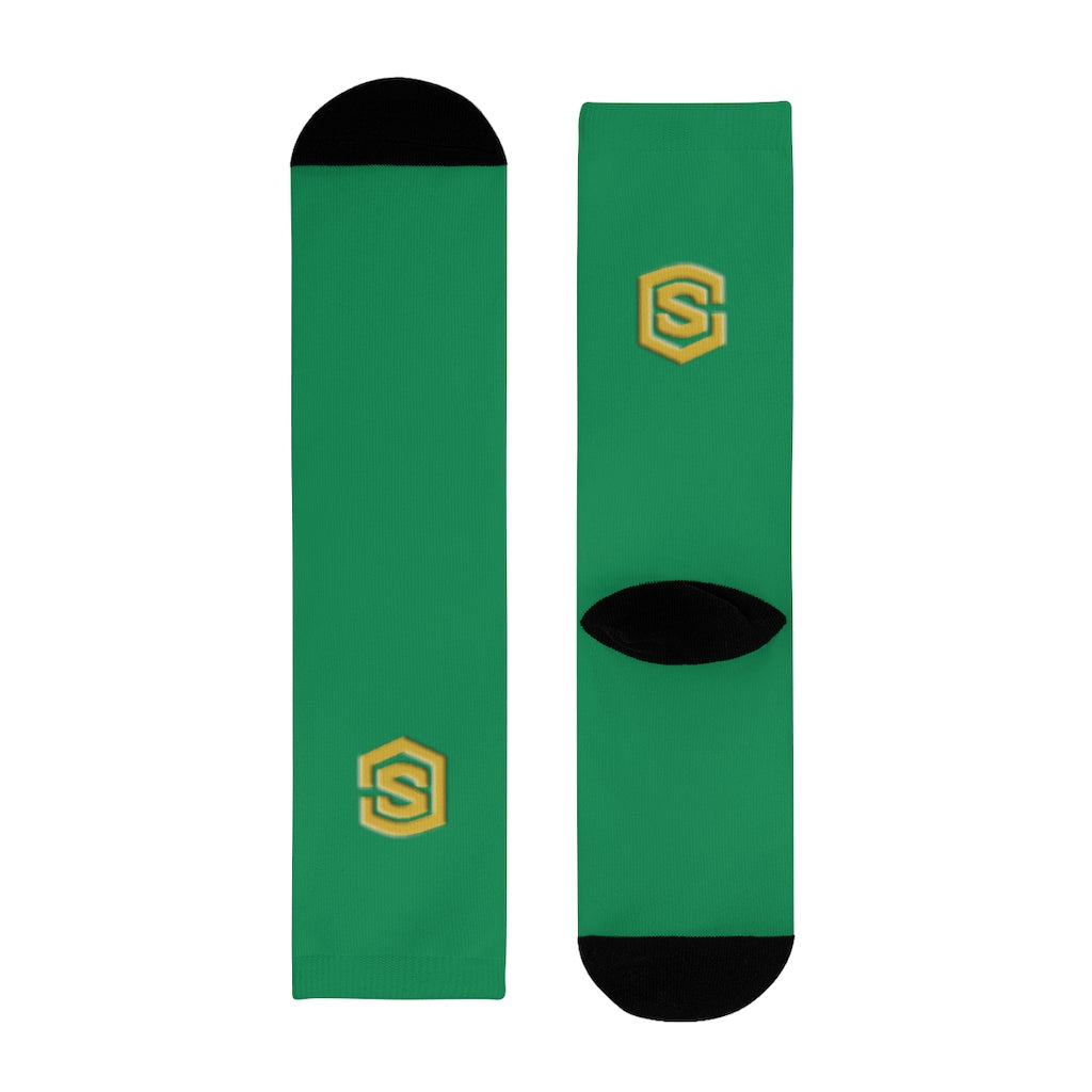Green Sublimation Crew Socks (EU) Gold Logo