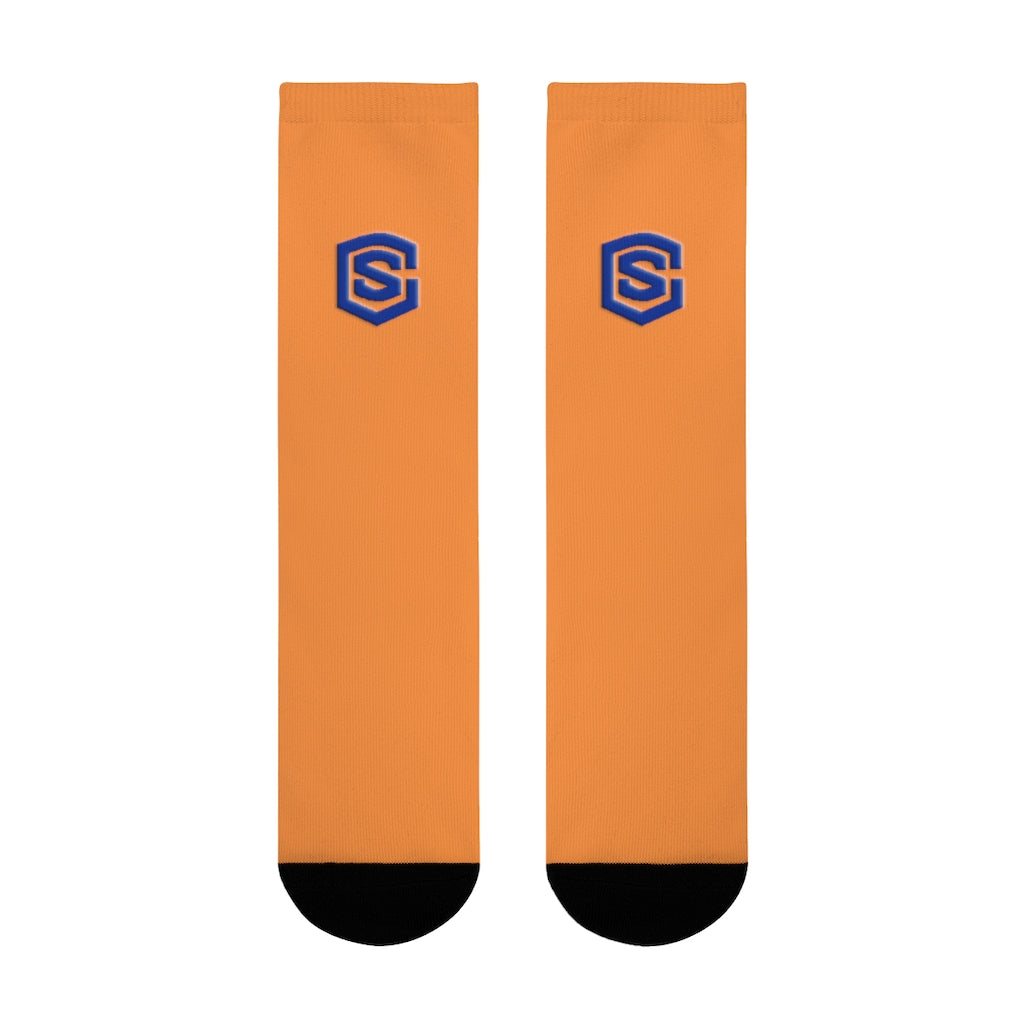 orange Sublimation Crew Socks (EU) Blue Logo