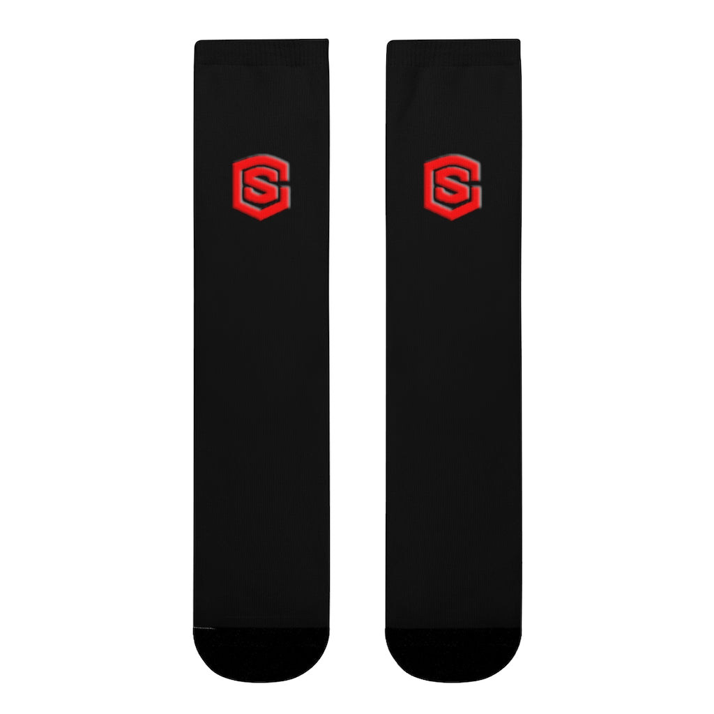 Black Sublimation Crew Socks (EU) Red Logo