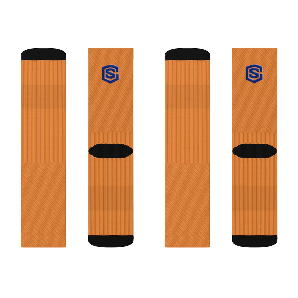 Orange Sublimation Socks Blue Logo