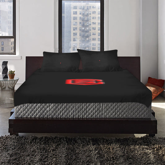Black Duvet Cover Red Logo 3-Piece Bedding Set (1 Duvet Cover 86"x70"; 2 Pillowcases 20"x30")(One Side)
