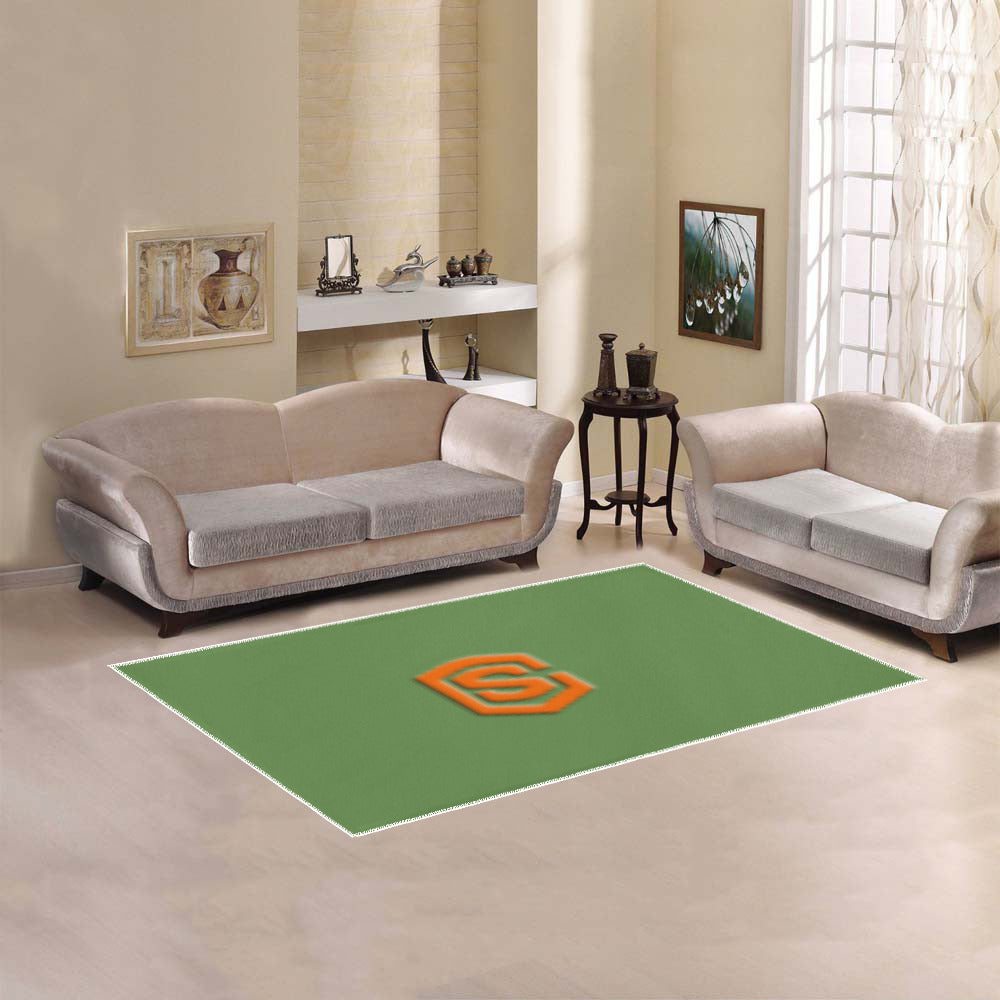 Green Area Rug Orange Logo Area Rug 5' x 3.2'