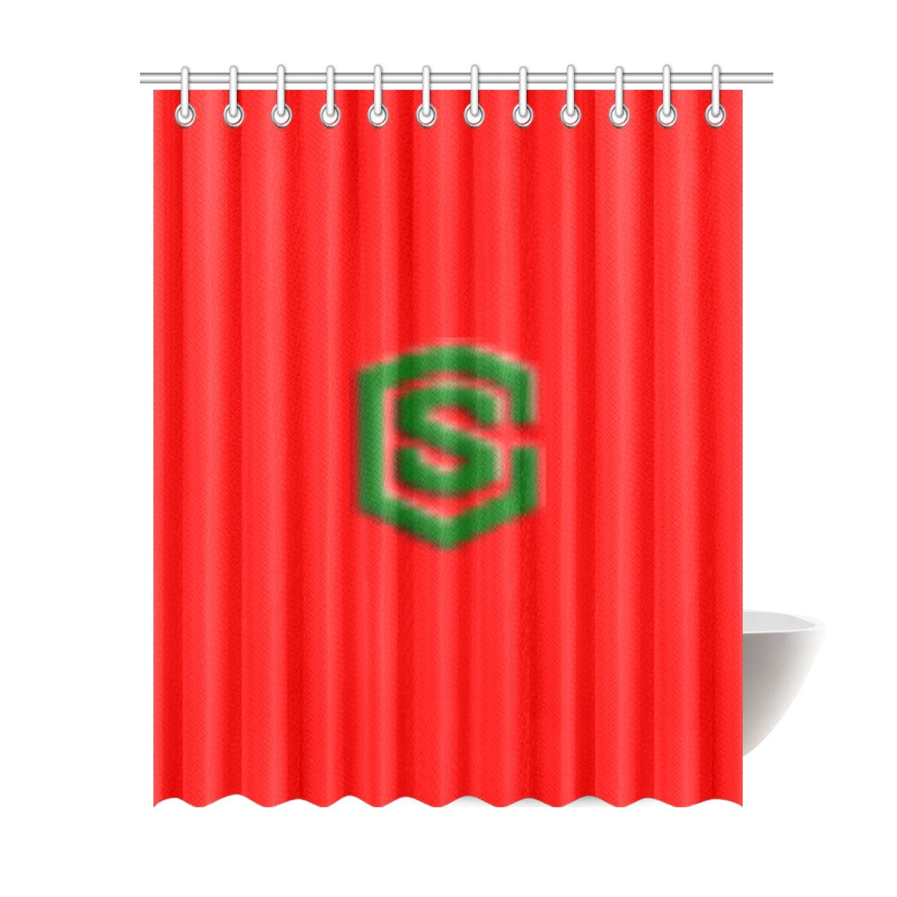 Red Shower Curtain 69"x84" with Green Logo Shower Curtain 69"x84"