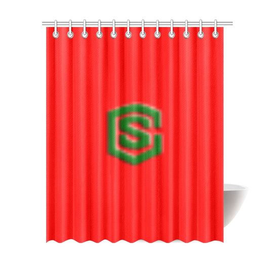 Red Shower Curtain 69"x84" with Green Logo Shower Curtain 69"x84"