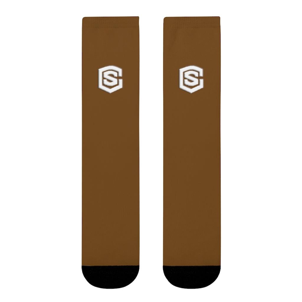 brown Sublimation Crew Socks (EU) white Logo