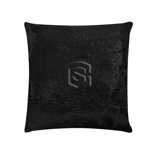 Black Custom Sequin Pillow with Black Logo Custom Sequin Pillow Case 18"x18"