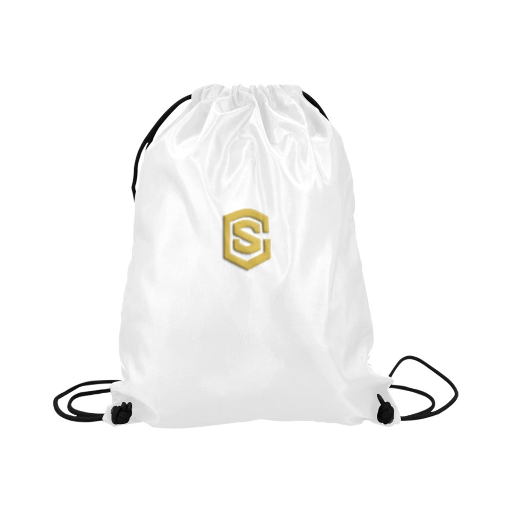 White Drawstring Bags Large With Gold Logo Drawstring Bags (Model 1604) (Large)