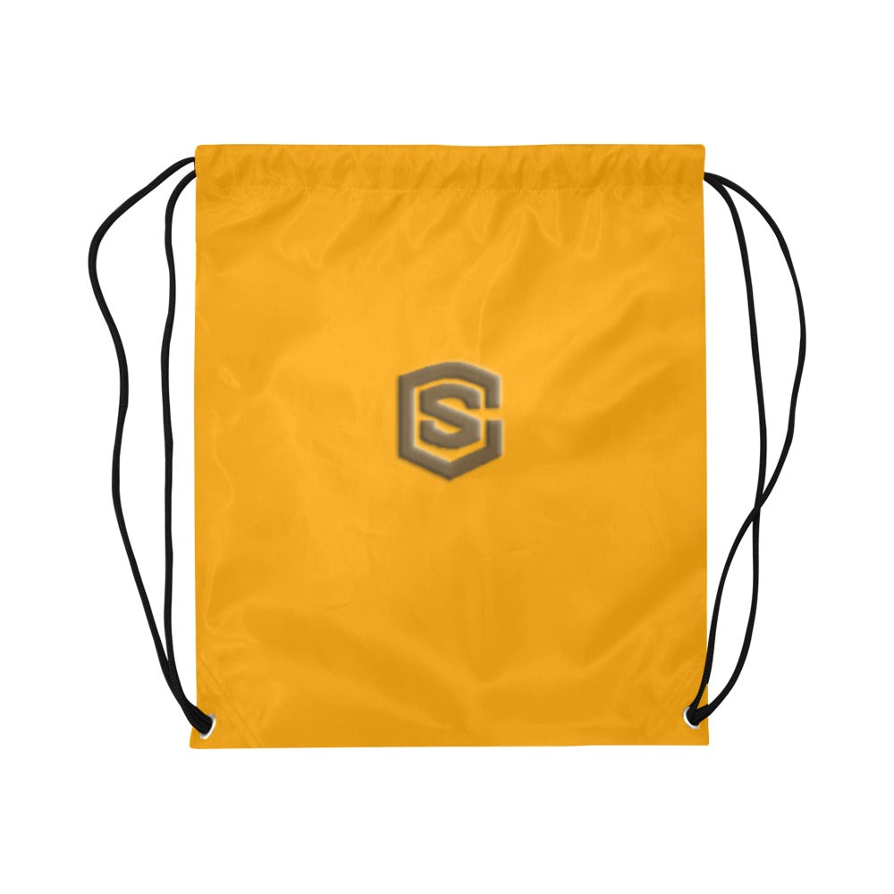 Orange Drawstring Bags Large With Brown Logo Drawstring Bags (Model 1604) (Large)