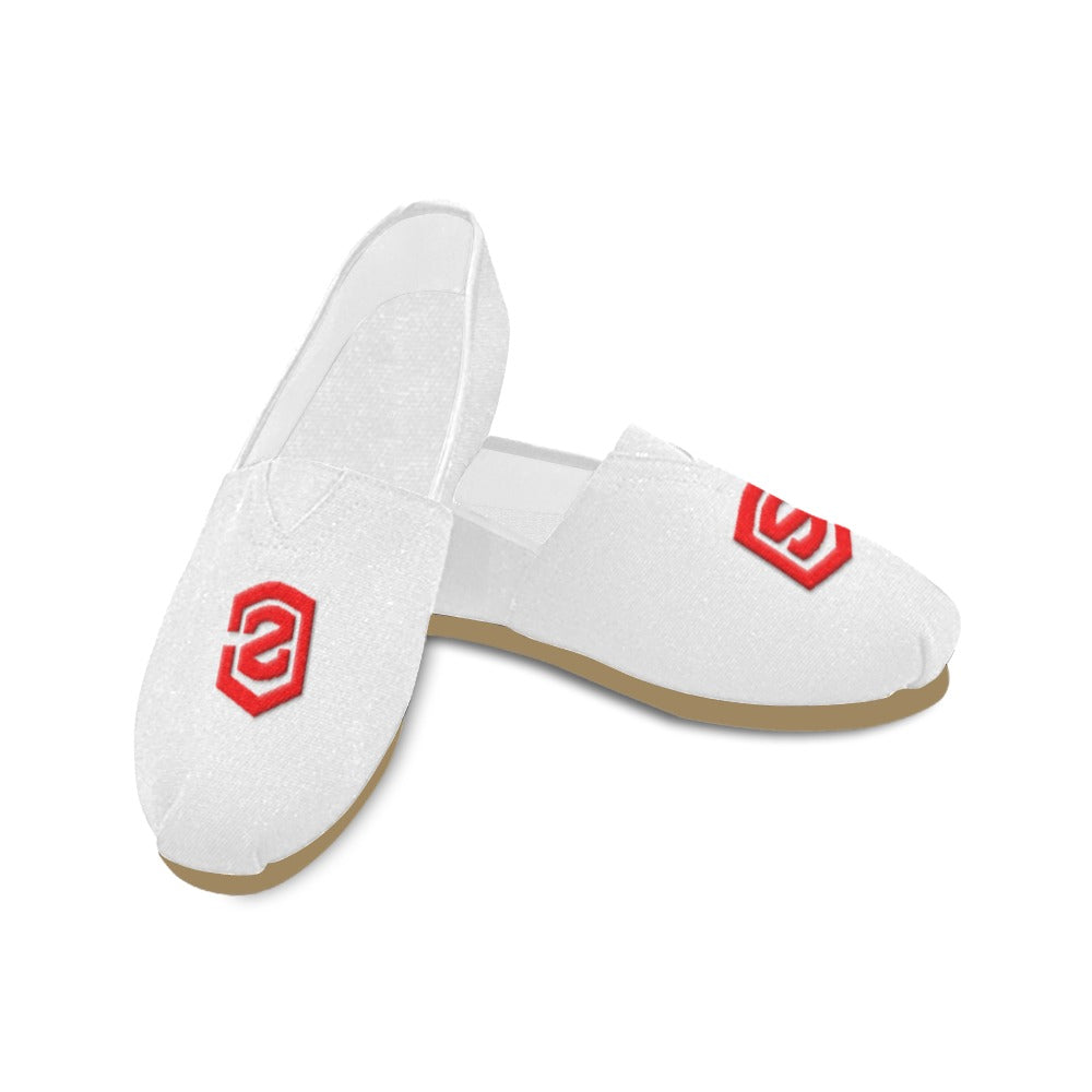WHITE Casual Canvas Women's WITH RED  LOGO Casual Canvas Women's Shoes (Model 004) (Designs are mirrored)