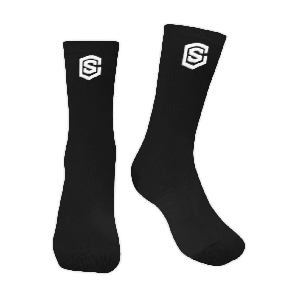 Black Sublimated Crew Socks (Made In USA) with White Logo Sublimated Crew Socks (Made In USA)