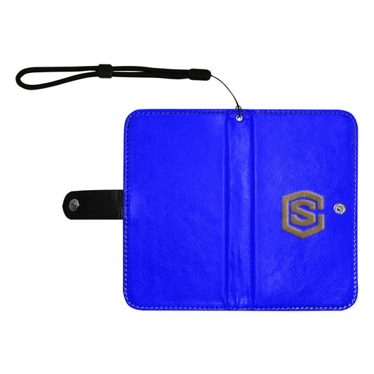 Blue Flip Leather Purse for Mobile Phone(Model1703)(Large) with Brown Logo Flip Leather Purse for Mobile Phone(Model1703)(Large)