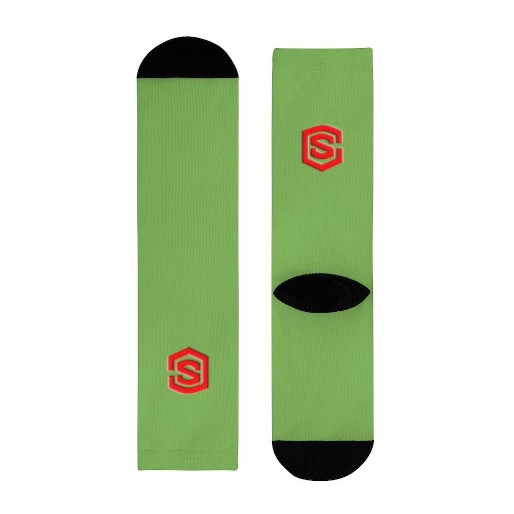 Green Sublimation Crew Socks (EU) Red Logo