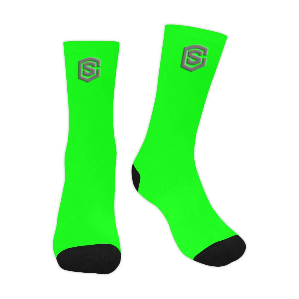 Green Sublimated Crew Socks (Made In USA) with Gray Logo Sublimated Crew Socks (Made In USA)