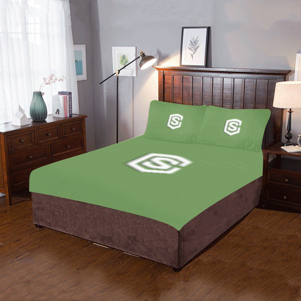 Green Duvet Cover White Logo 3-Piece Bedding Set (1 Duvet Cover 86"x70"; 2 Pillowcases 20"x30")(One Side)