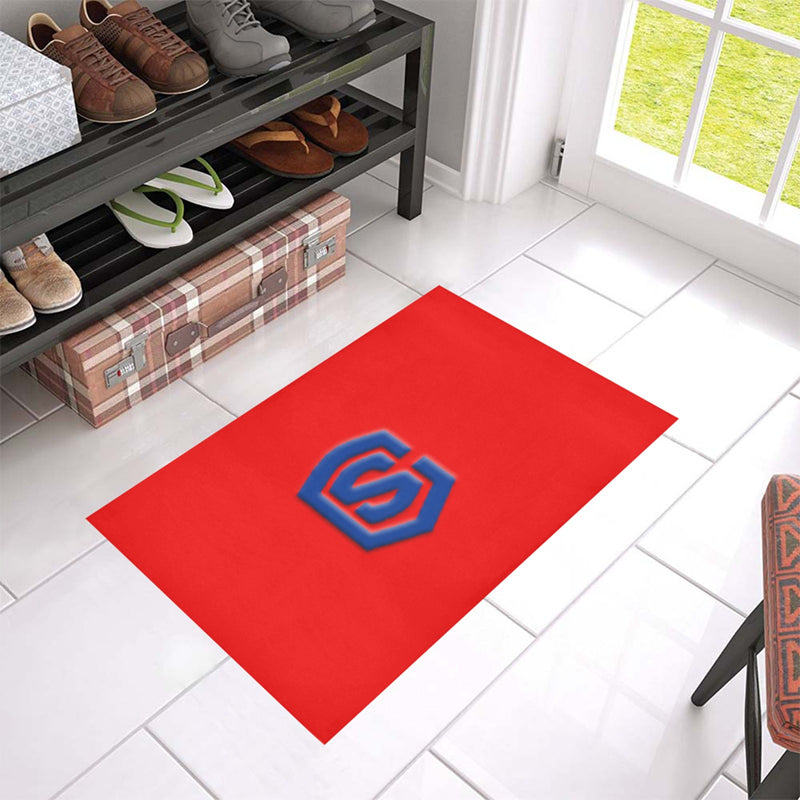 Red Door Mat with Blue Logo Doormat 24" x 16" (Sponge Material)