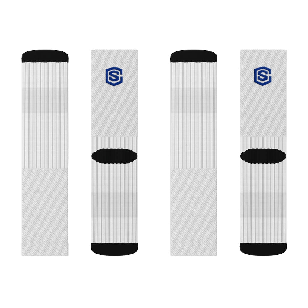 White Sublimation Socks Blue Logo