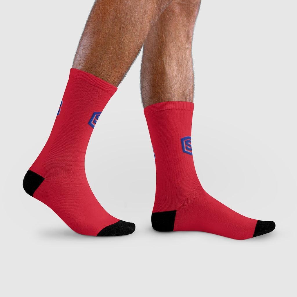 red Sublimation Crew Socks (EU) Blue Logo