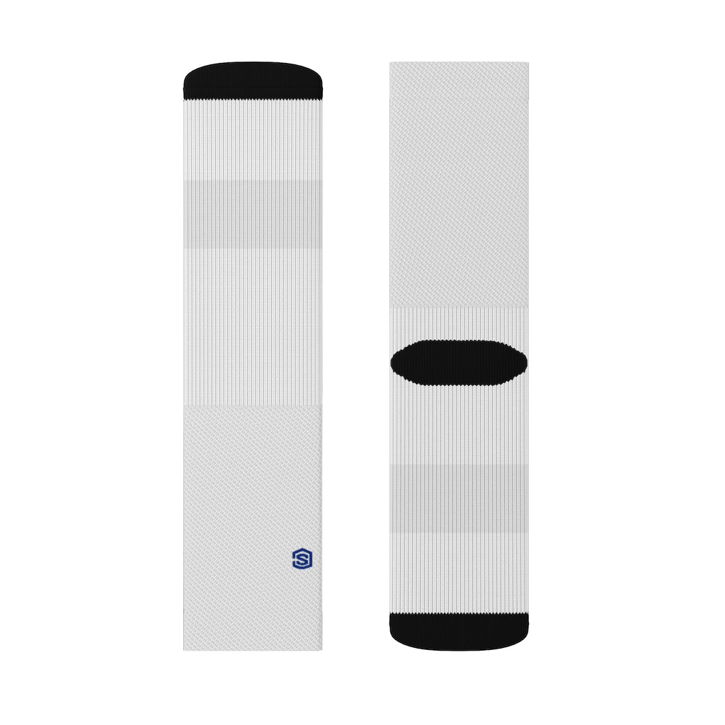 White Sublimation Socks with Blue Logo