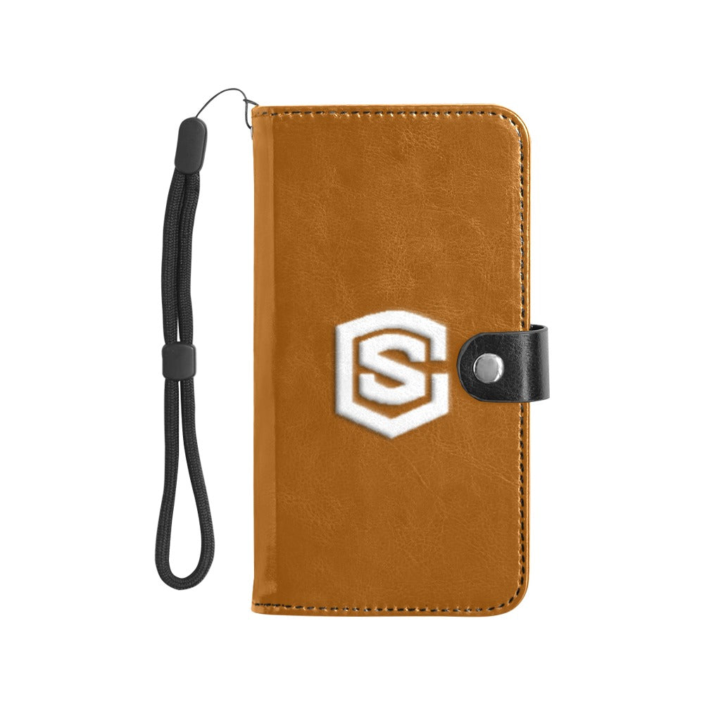 Brown Flip Leather Purse for Mobile Phone(Model1703)(Large) with White Logo Flip Leather Purse for Mobile Phone(Model1703)(Large)