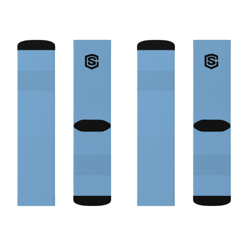 Blue Sublimation Socks Black Logo