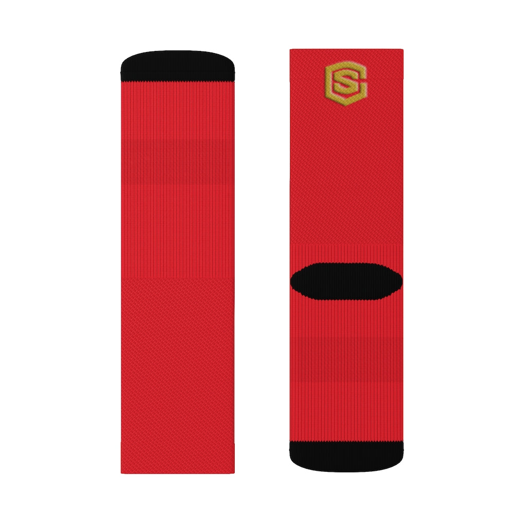 Red Sublimation Socks Gold Logo
