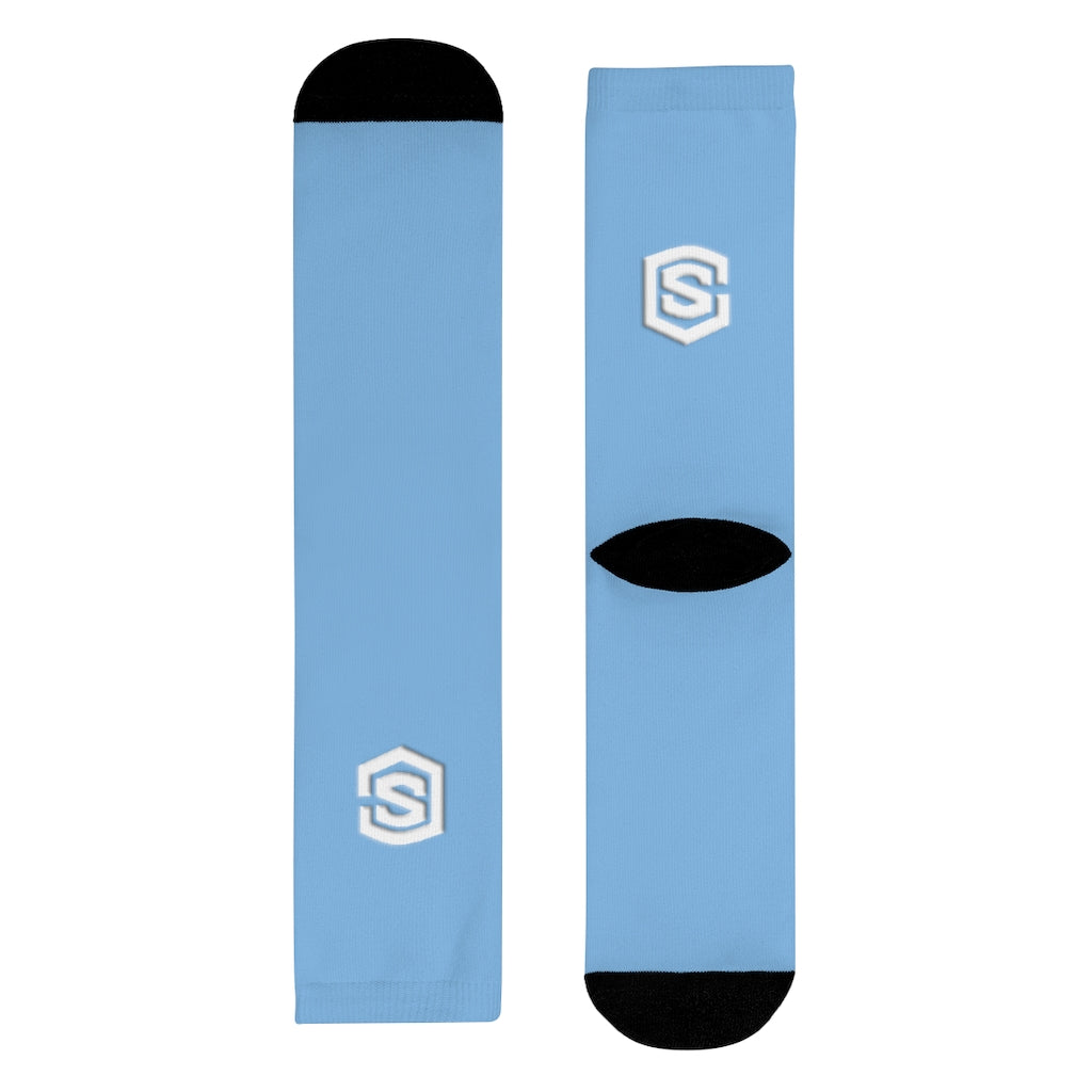 Blue Sublimation Crew Socks (EU) white Logo