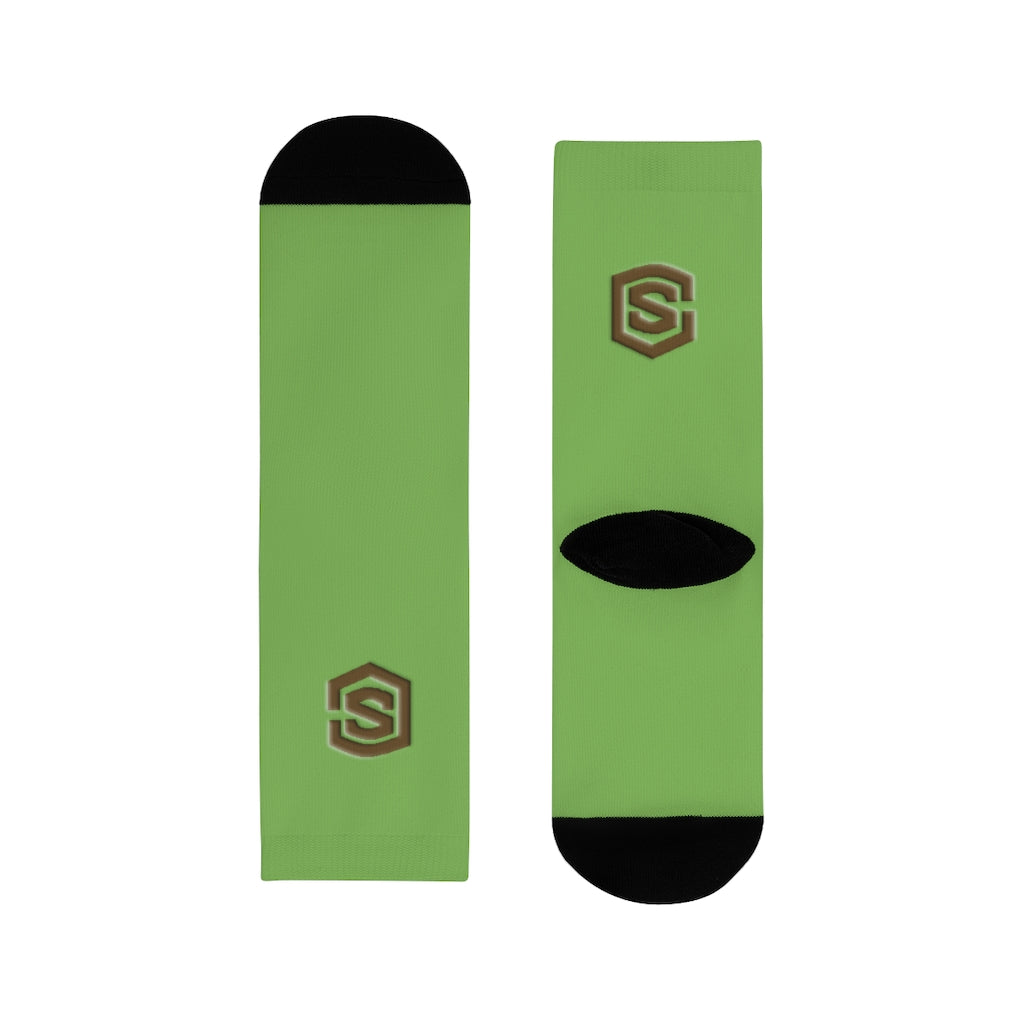Green Sublimation Crew Socks (EU) Brown Logo