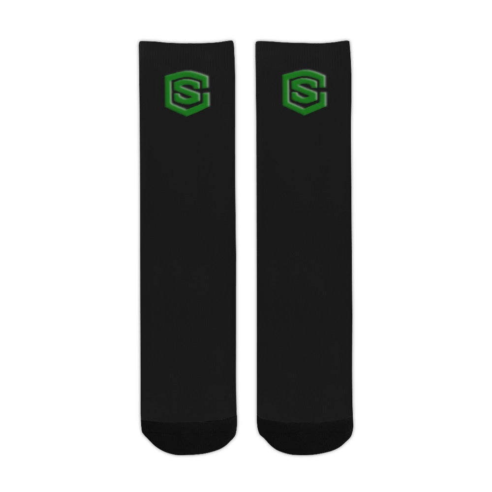Black Sublimated Crew Socks (Made In USA) with Green Logo Sublimated Crew Socks (Made In USA)