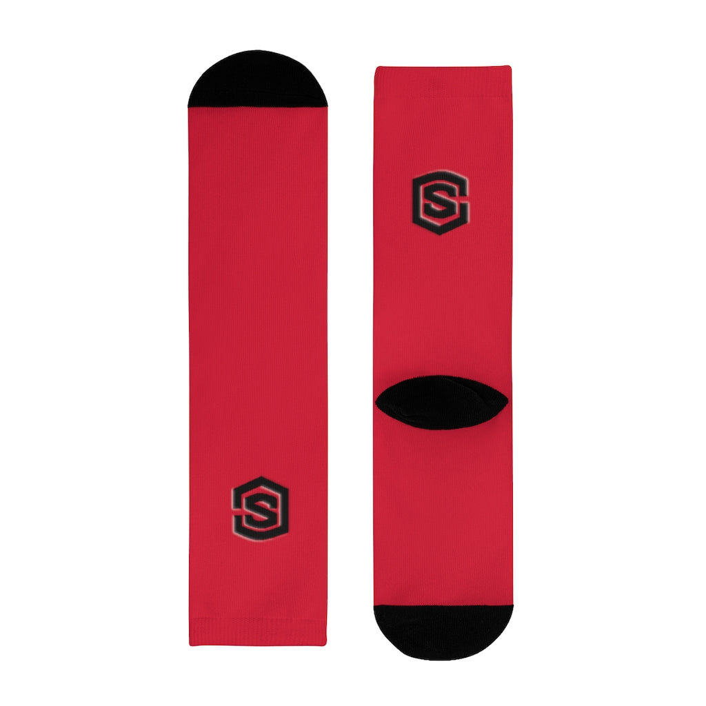 Red Sublimation Crew Socks (EU) Blue Logo