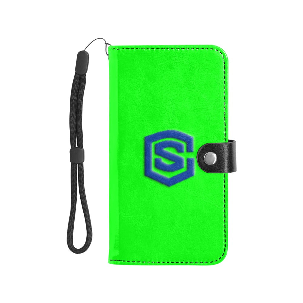 Green Flip Leather Purse for Mobile Phone(Model1703)(Large) with Blue Logo Flip Leather Purse for Mobile Phone(Model1703)(Large)